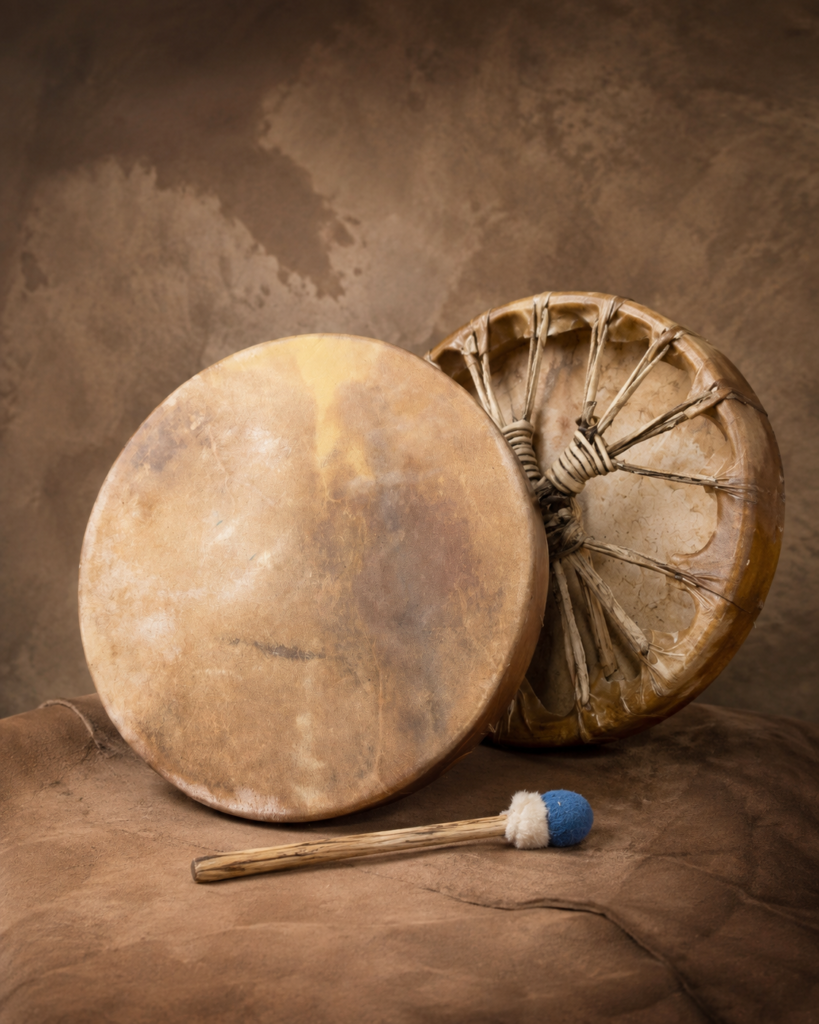 Handcrafted single-headed ceremonial shamanic drum with traditional side lacing