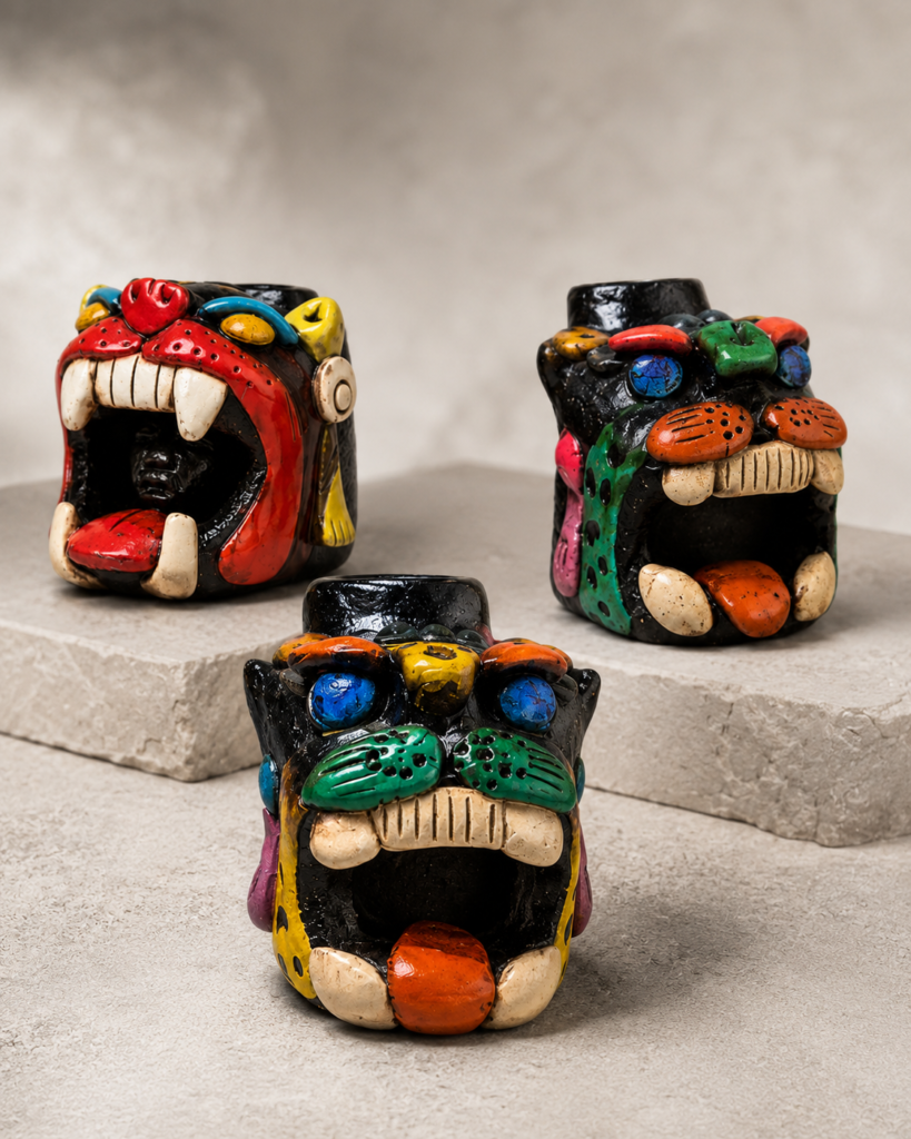Handcrafted Medium Ceremonial Jaguar Whistle with detailed feline-inspired design