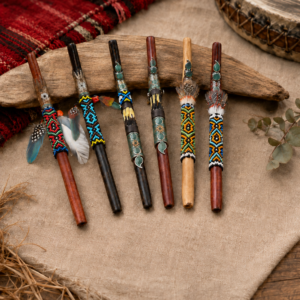 Handcrafted Tepi applicators with carved ceremonial details