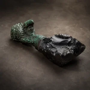 Tijax Guatemalan ceremonial obsidian piece with detailed ancestral-style handle